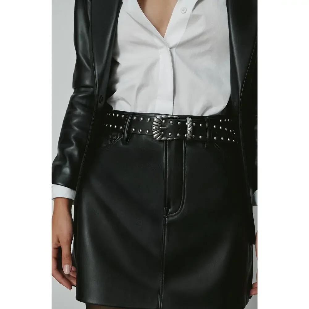 Good American Wide Studded Western Belt Black NWT XXS/XS